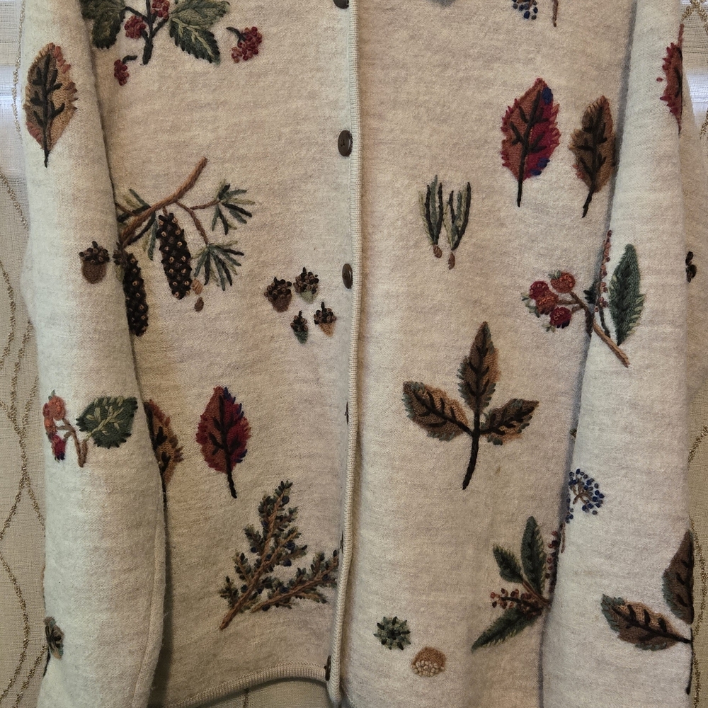 Marisa Christina Beige Embroidered Botanical Cardigan